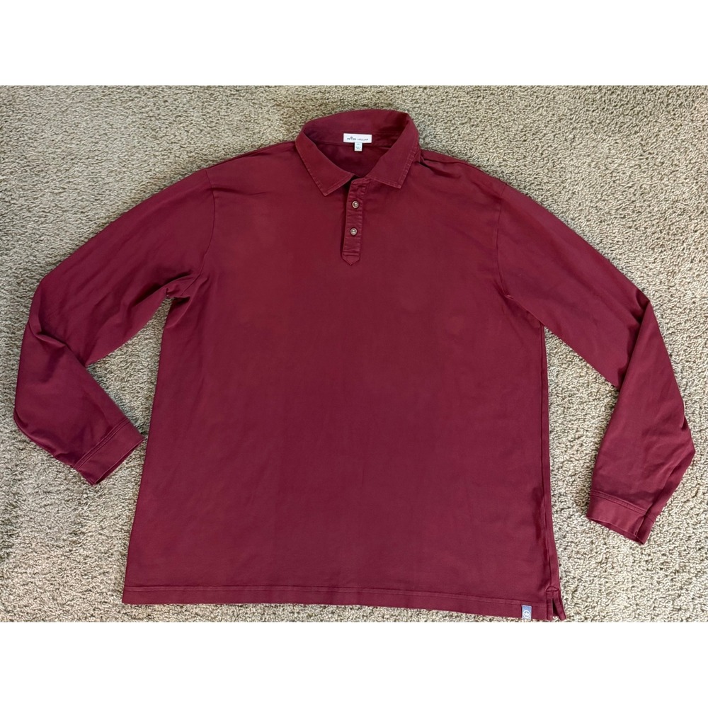 Peter Millar Mens Long Sleeve Pima Cotton Spandex Polo Shirt Red XL MF22K21
